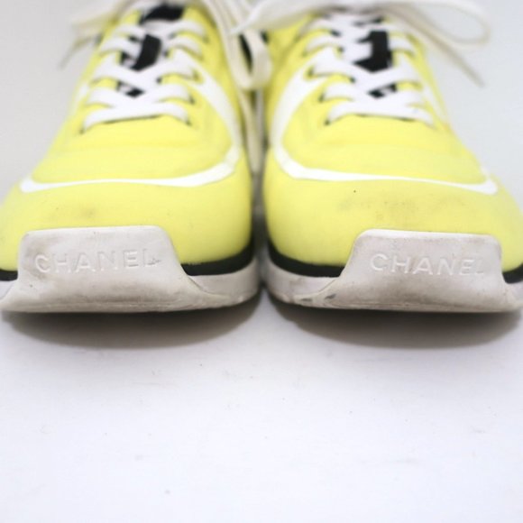 CHANEL CC LYCRA SNEAKERS NEON YELLOW SIZE 37 - Picture 6 of 12
